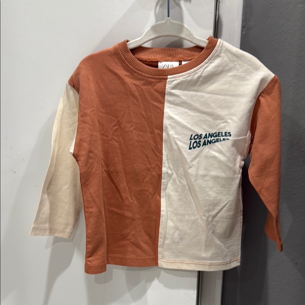 Zara Kids Two-Tone Shirt - Rust and Cream